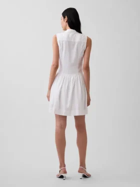 Mini-shirtjurk van linnenmix met verlaagde taille