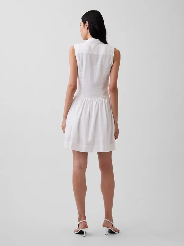 Mini-shirtjurk van linnenmix met verlaagde taille