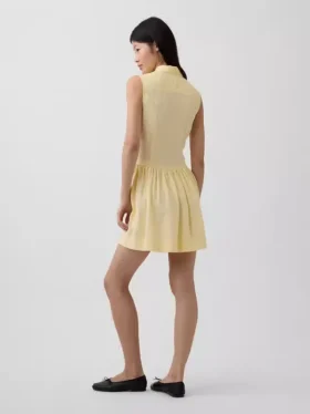 Mini-shirtjurk van linnenmix met verlaagde taille