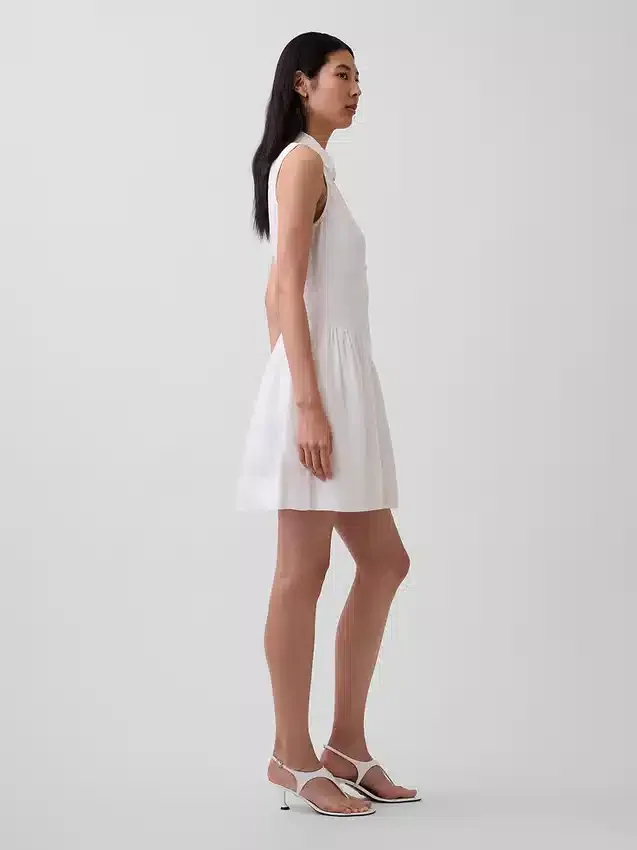 Mini-shirtjurk van linnenmix met verlaagde taille