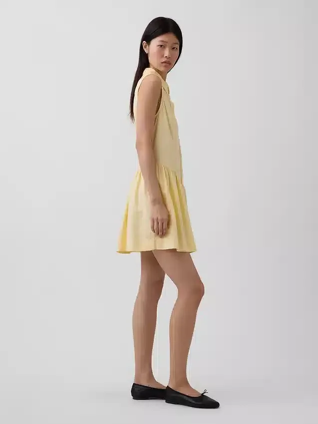 Mini-shirtjurk van linnenmix met verlaagde taille