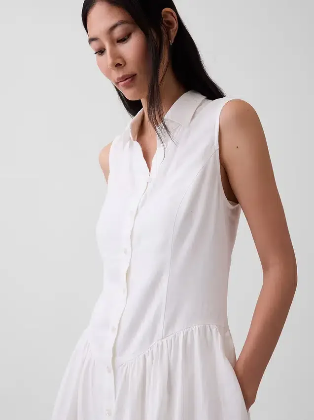 Mini-shirtjurk van linnenmix met verlaagde taille