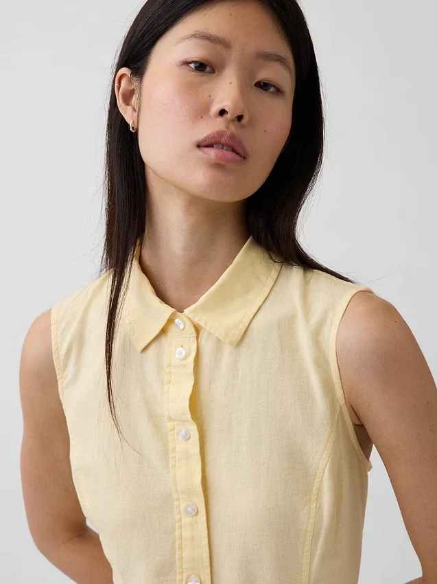 Mini-shirtjurk van linnenmix met verlaagde taille