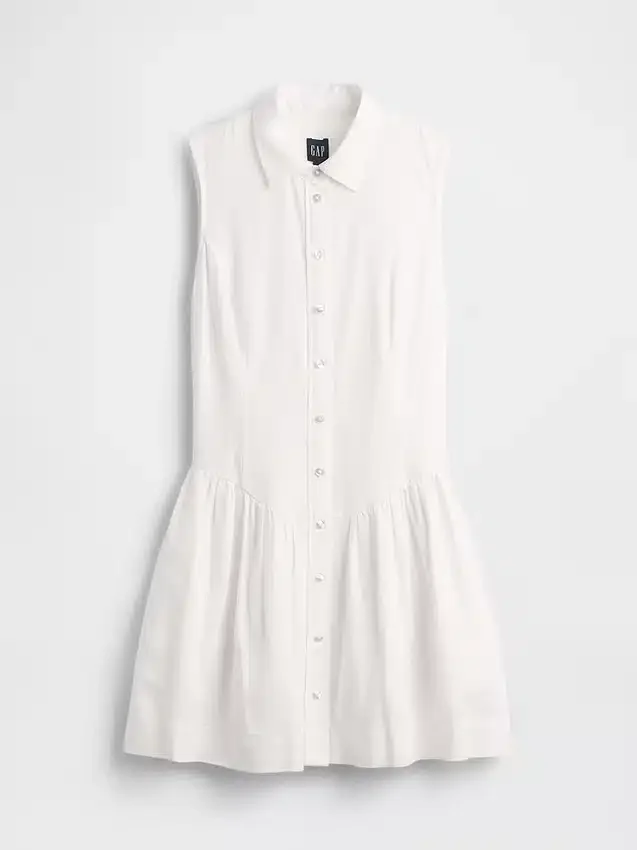 Mini-shirtjurk van linnenmix met verlaagde taille