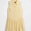 Mini-shirtjurk van linnenmix met verlaagde taille