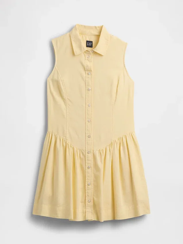 Mini-shirtjurk van linnenmix met verlaagde taille