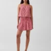 Mini-skort van katoenen gaas met gesmokte taille