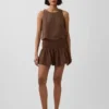 Mini-skort van katoenen gaas met gesmokte taille