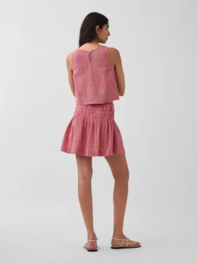 Mini-skort van katoenen gaas met gesmokte taille