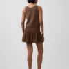 Mini-skort van katoenen gaas met gesmokte taille
