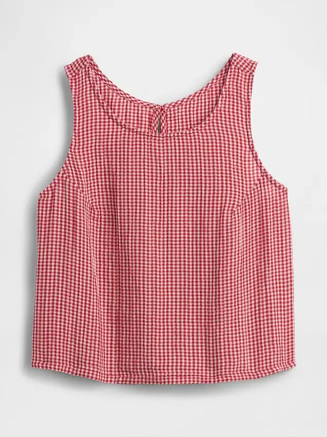 Mini-skort van katoenen gaas met gesmokte taille