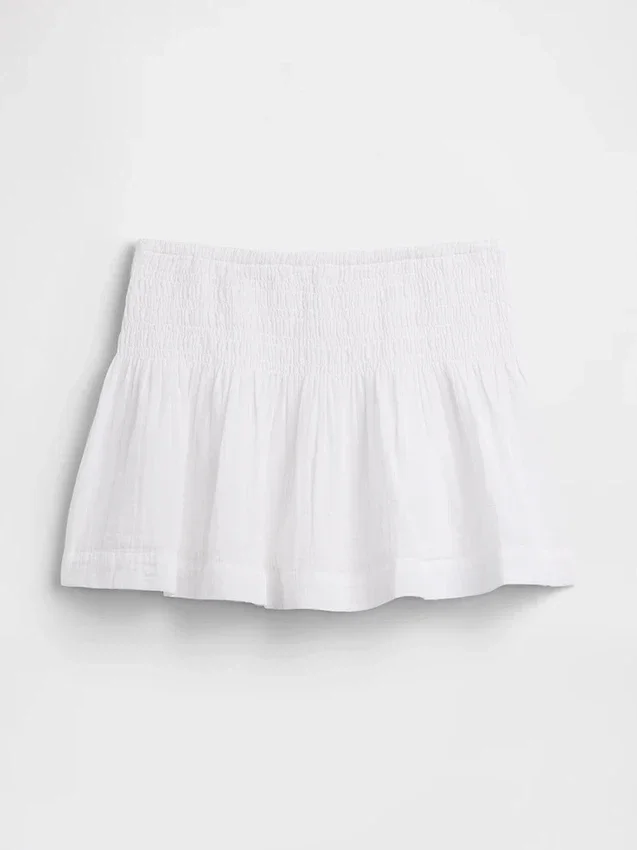 Mini-skort van katoenen gaas met gesmokte taille