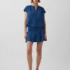 Mini-skort van katoenen gaasdenim met gesmokte taille