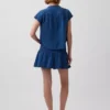 Mini-skort van katoenen gaasdenim met gesmokte taille
