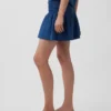 Mini-skort van katoenen gaasdenim met gesmokte taille