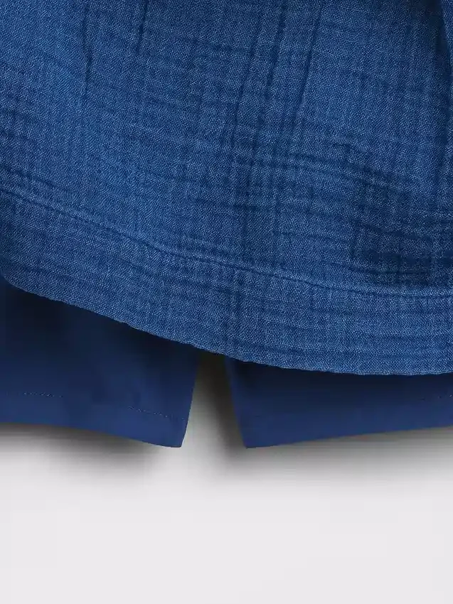 Mini-skort van katoenen gaasdenim met gesmokte taille