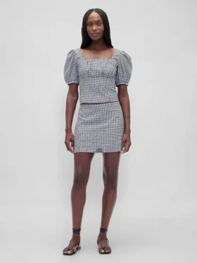 Mini-skort van linnenmix met lage taille