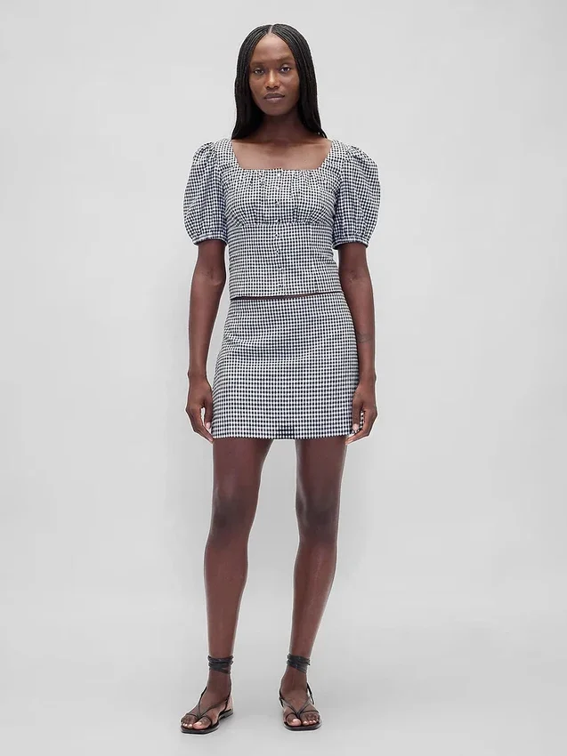 Mini-skort van linnenmix met lage taille