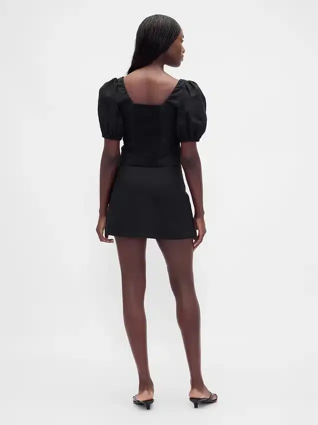 Mini-skort van linnenmix met lage taille