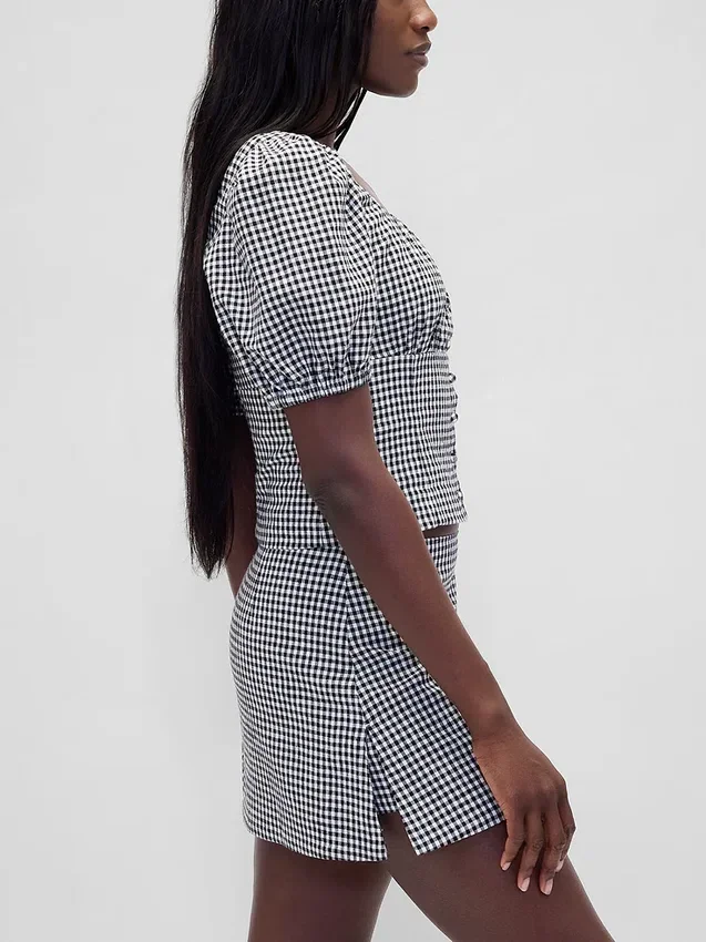 Mini-skort van linnenmix met lage taille