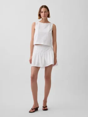 Mini-skort van popeline met verlaagde taille
