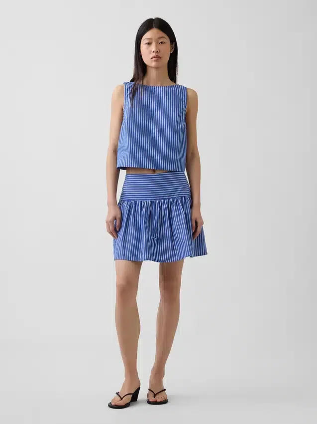 Mini-skort van popeline met verlaagde taille