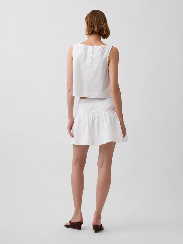 Mini-skort van popeline met verlaagde taille