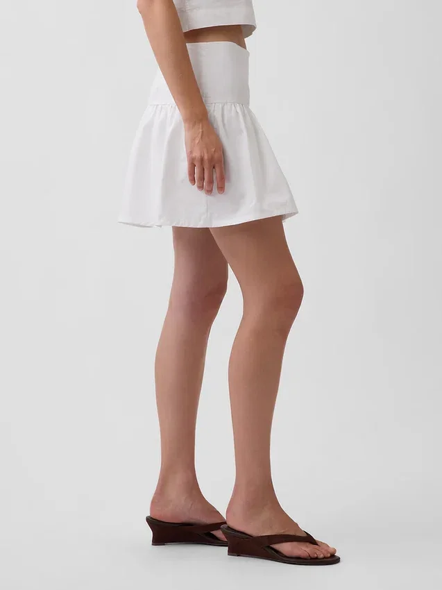 Mini-skort van popeline met verlaagde taille