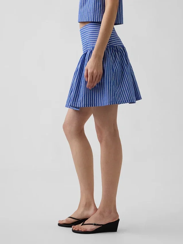 Mini-skort van popeline met verlaagde taille