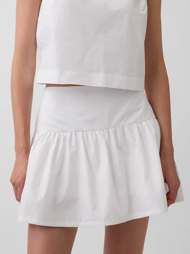 Mini-skort van popeline met verlaagde taille