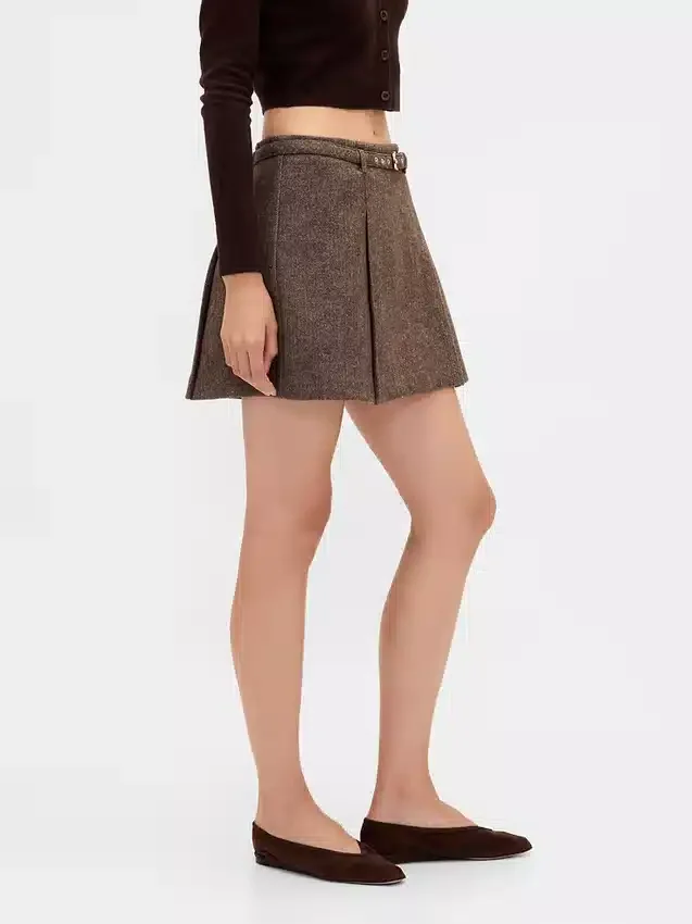 Mini-skort van wolmix met plooien
