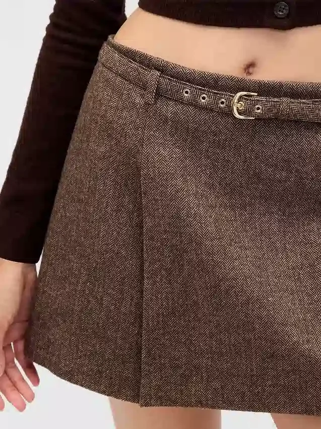 Mini-skort van wolmix met plooien