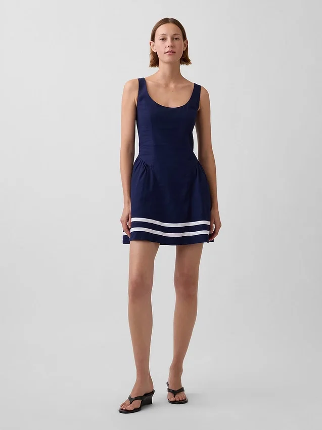 Minijurk met verlaagde taille van linnenmix