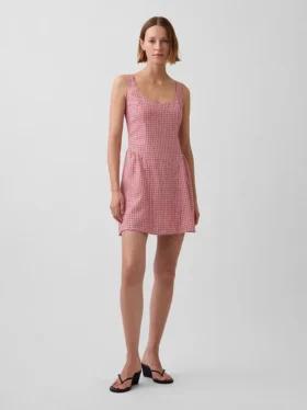 Minijurk met verlaagde taille van linnenmix