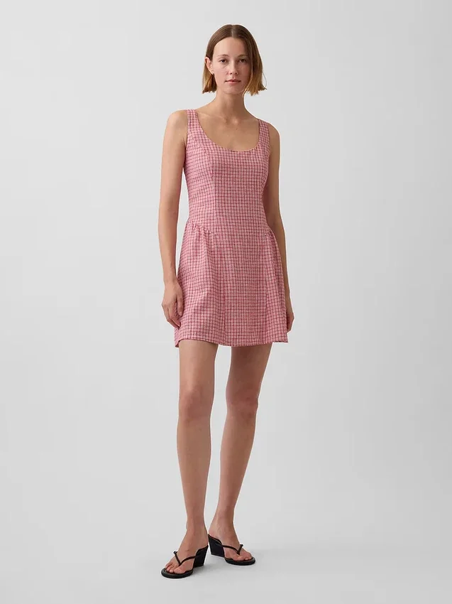 Minijurk met verlaagde taille van linnenmix