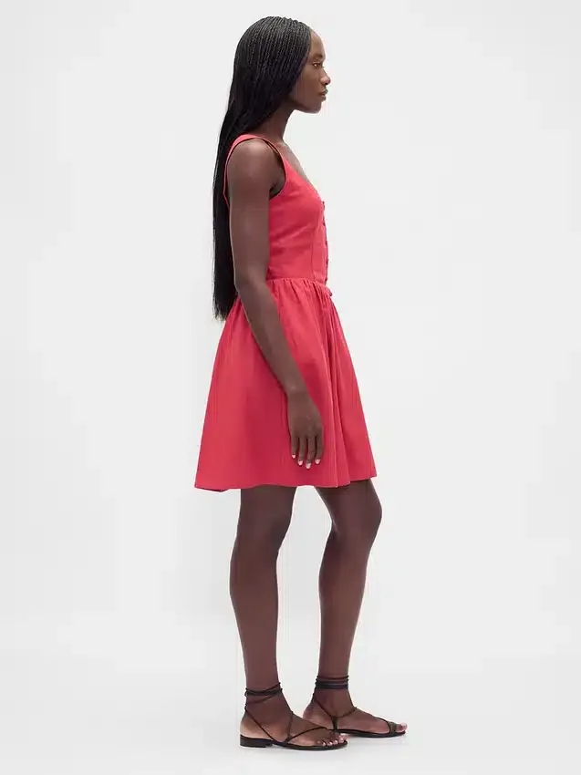 Minijurk met verlaagde taille van linnenmix