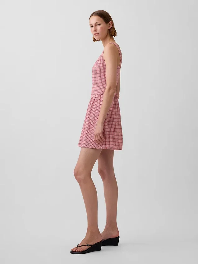 Minijurk met verlaagde taille van linnenmix
