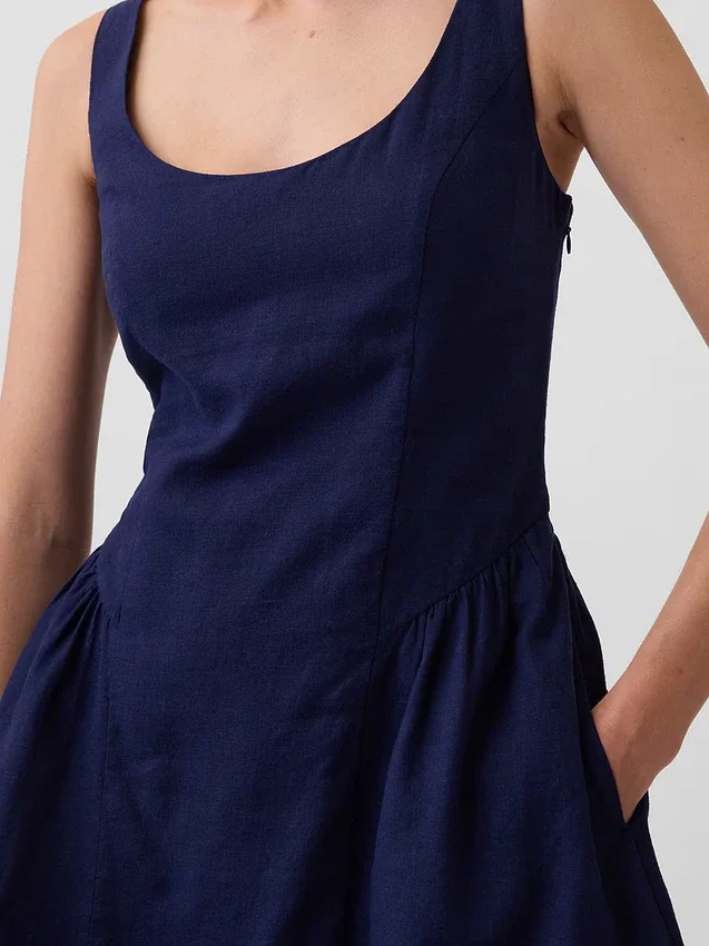 Minijurk met verlaagde taille van linnenmix