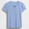 Modern geribbeld T-shirt met knoopsluiting en ronde hals