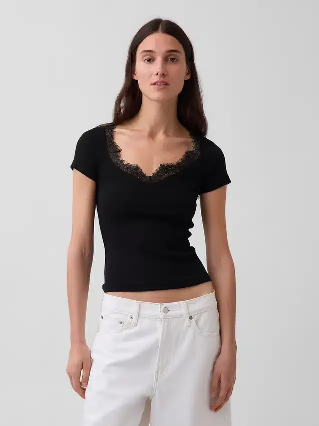Moderne crop-top met kanten rand