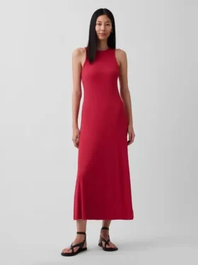 Moderne maxi-jurk met ingebouwde beugel-bh en geribde stof