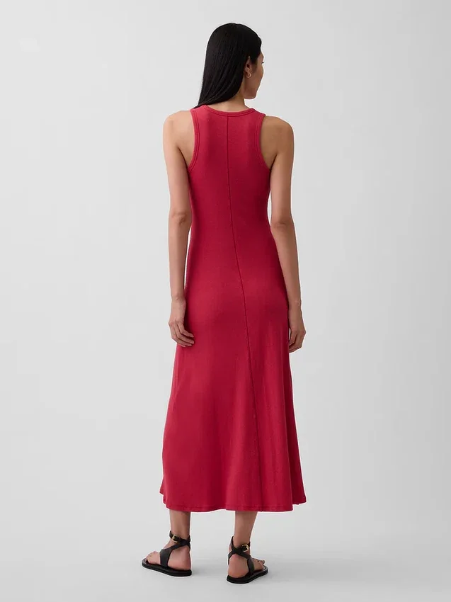 Moderne maxi-jurk met ingebouwde beugel-bh en geribde stof