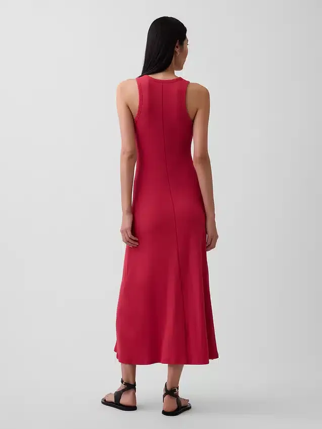 Moderne maxi-jurk met ingebouwde beugel-bh en geribde stof
