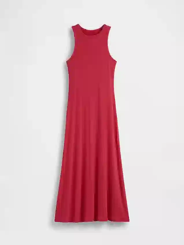 Moderne maxi-jurk met ingebouwde beugel-bh en geribde stof