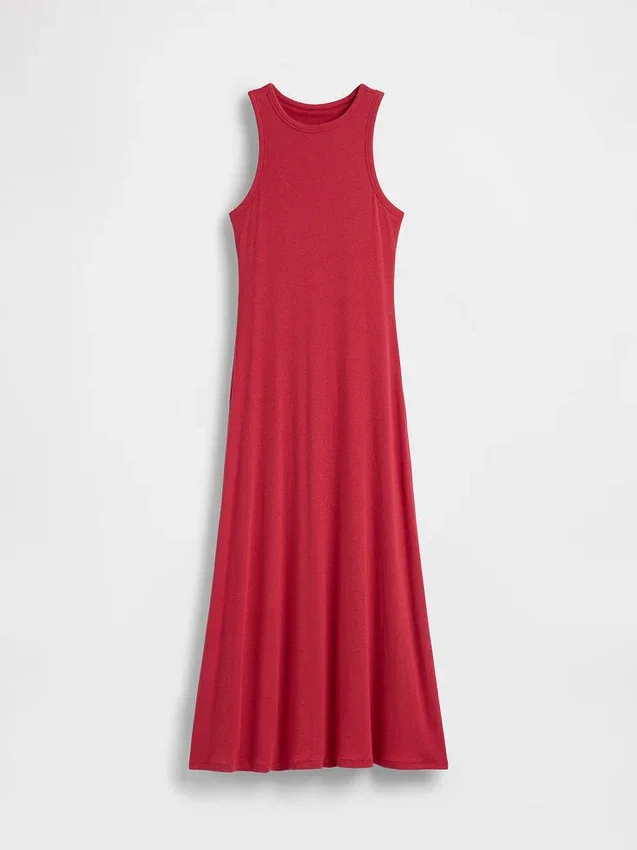Moderne maxi-jurk met ingebouwde beugel-bh en geribde stof