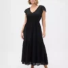 Moderne maxi-jurk met ruches van gemengde materialen