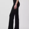 Moderne wijde ribgebreide broek met uitlopende pijpen
