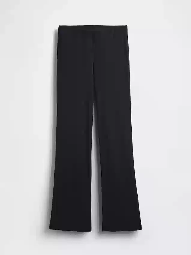 Moderne wijde ribgebreide broek met uitlopende pijpen