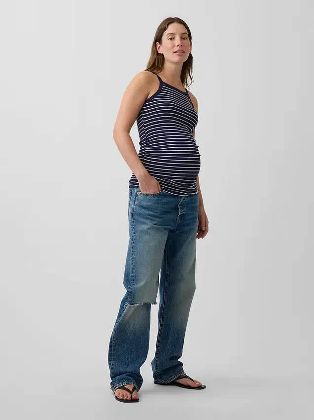 Moderne zwangerschapskleding-tanktop met schortkraag