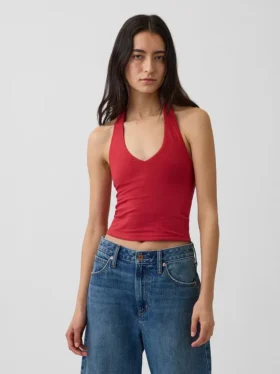 Nauwgebreide halter crop-top